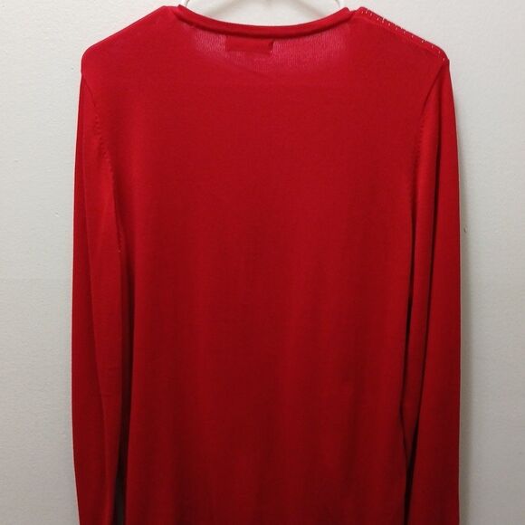 Calvin Klein Red Gold Dots Logo V-neck Gold Button Up Cardigan Sweater XL - Picture 9 of 16